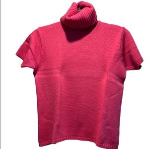 Linda Allard Ellen Tracy Pink Short Sleeve Turtleneck Sweater. Size Medium